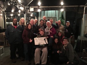 "Maladjusted to Climate Crisis" reads our sign that we all posed behind on 20 November 2015 at Ninkasi Brewery, Eugene with many other fans.